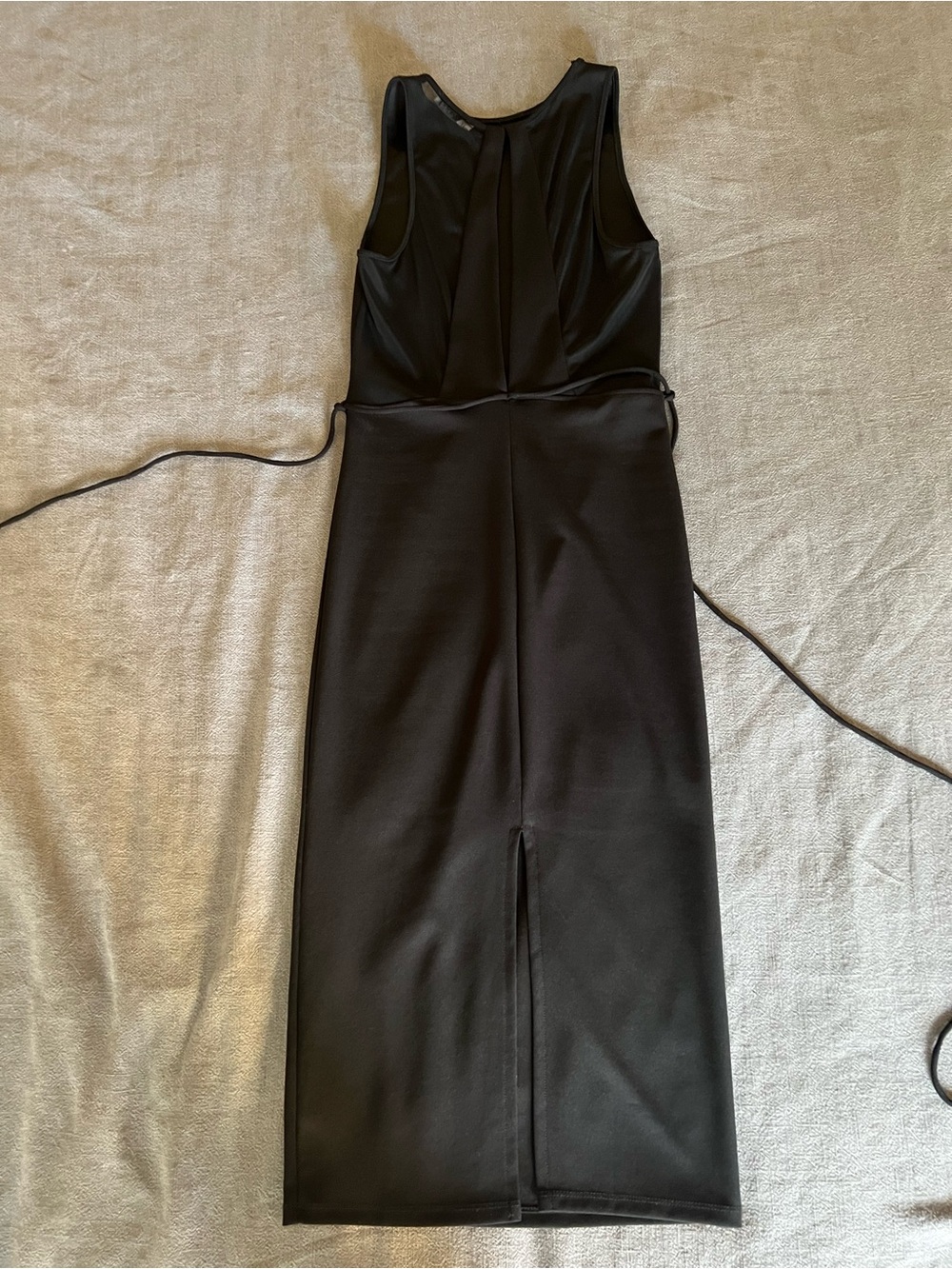 ZARA Black Sleeveless Midi Dress with Tied Waist and Sheer Mesh Back Detailing - Picture 2 of 7